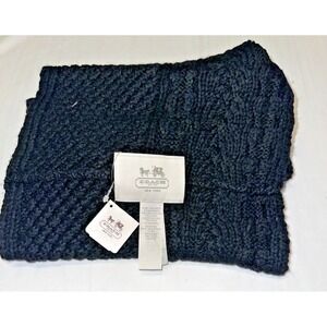 Coach 84061 Women's Cowl Infinity Legacy Aran Cable Knit Scarf Wrap Black Fuzzy
